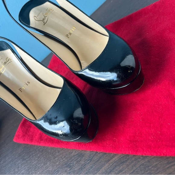 CHRISTIAN LOUBOUTIN Black Patnet Sling Back Almond Toe Bianca Sling Heels 36.5 - Picture 2 of 10